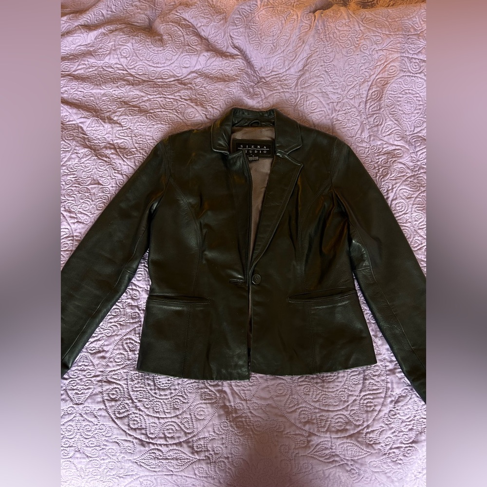 Siena Studio Dark Green Leather Blazer Jacket